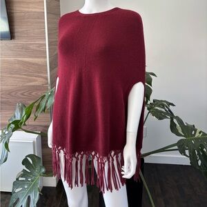 Pinotti Cashmere / Wool Leather Fringed Poncho Bordeaux O/S NWT♥️